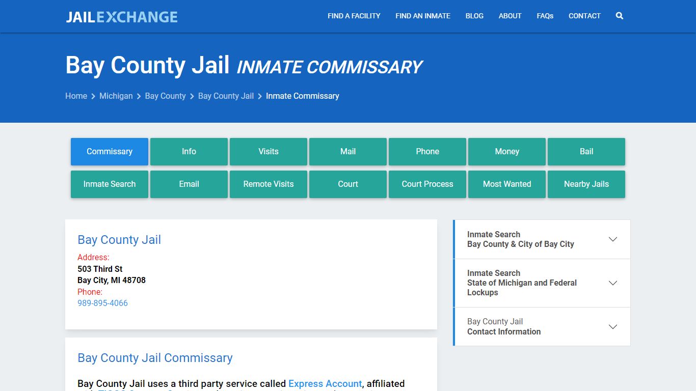 Inmate Commissary, Care Packs - Bay County Jail, MI